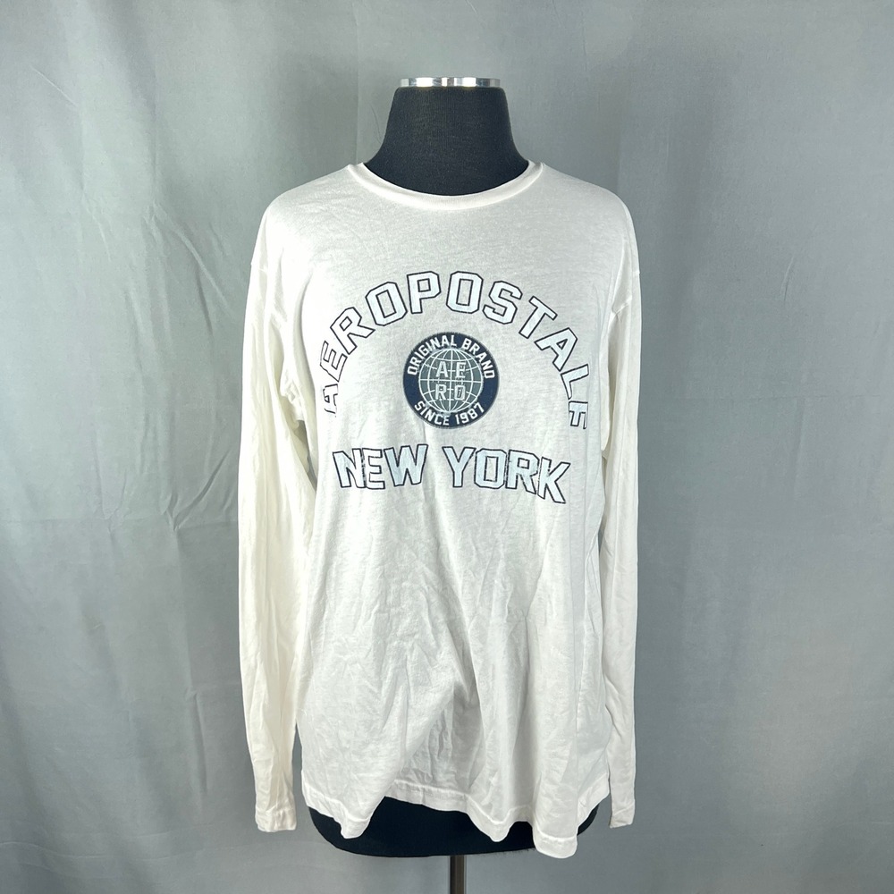 Aeropostale Shirt Womens Large White New York Circular Graphic Print Cotton